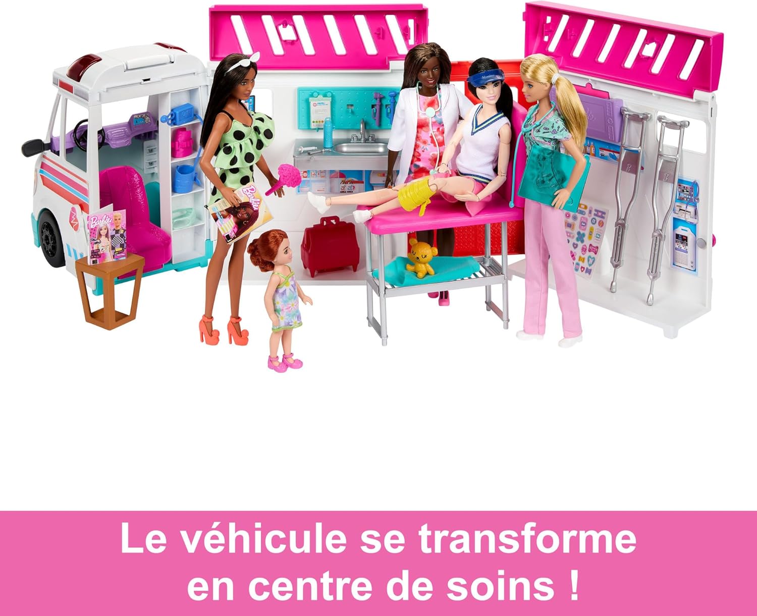 Barbie Ambulance 2 en 1 avec clinique, lumières, sons et 20 accessoires HKT79 – Image 3