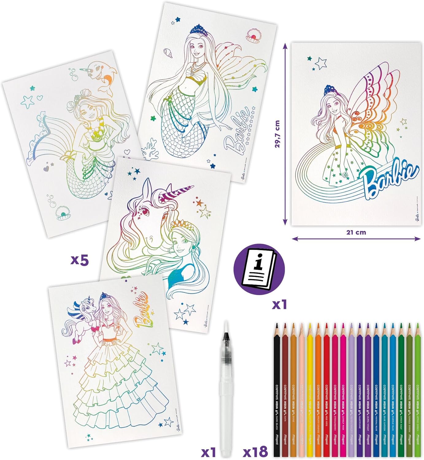 Barbie Aqua'Art Maped Creativ avec 5 affiches A4 métallisées – Image 5