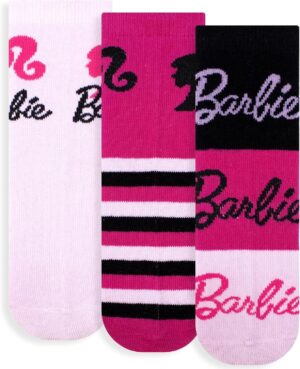 Chaussettes Barbie en coton pour fille, lot de 3 paires noir 23-26
