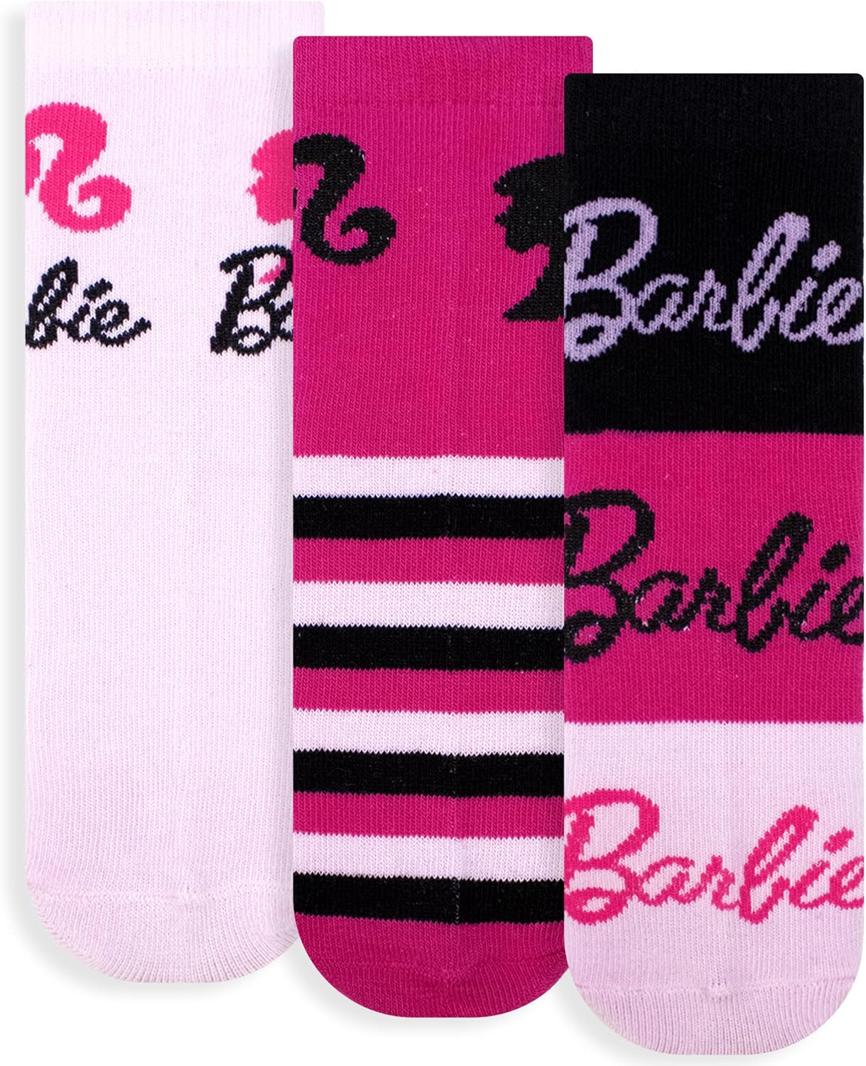 Chaussettes Barbie en coton pour fille, lot de 3 paires noir 23-26