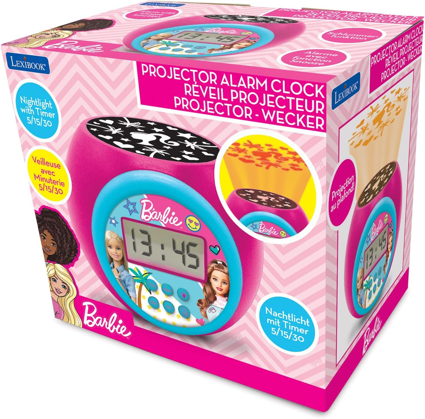 Réveil projecteur Mattel Barbie Lexibook avec écran LCD et snooze – Image 6