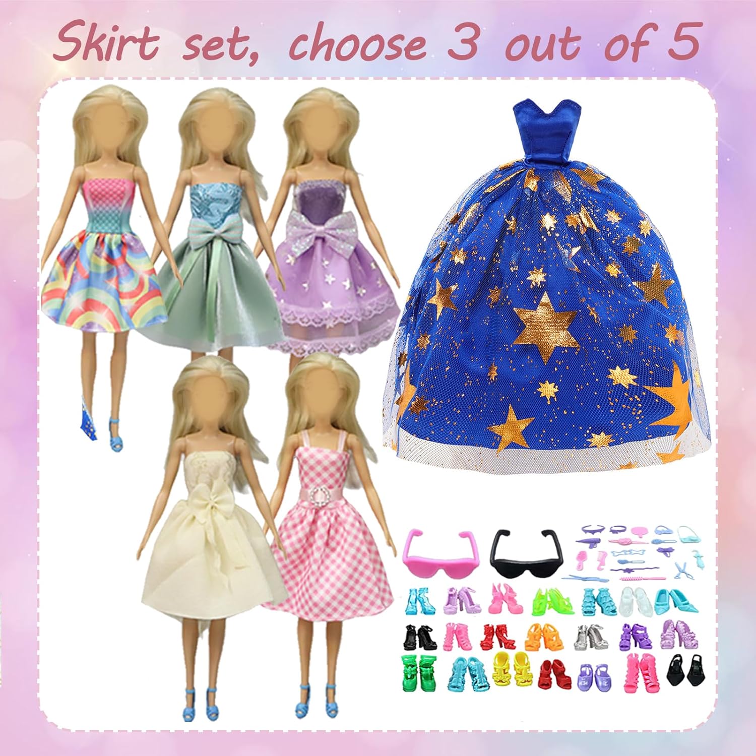 Barbie vêtements 56 pièces pour poupées de 11,5 pouces avec 20 chaussures et 18 accessoires – Image 2