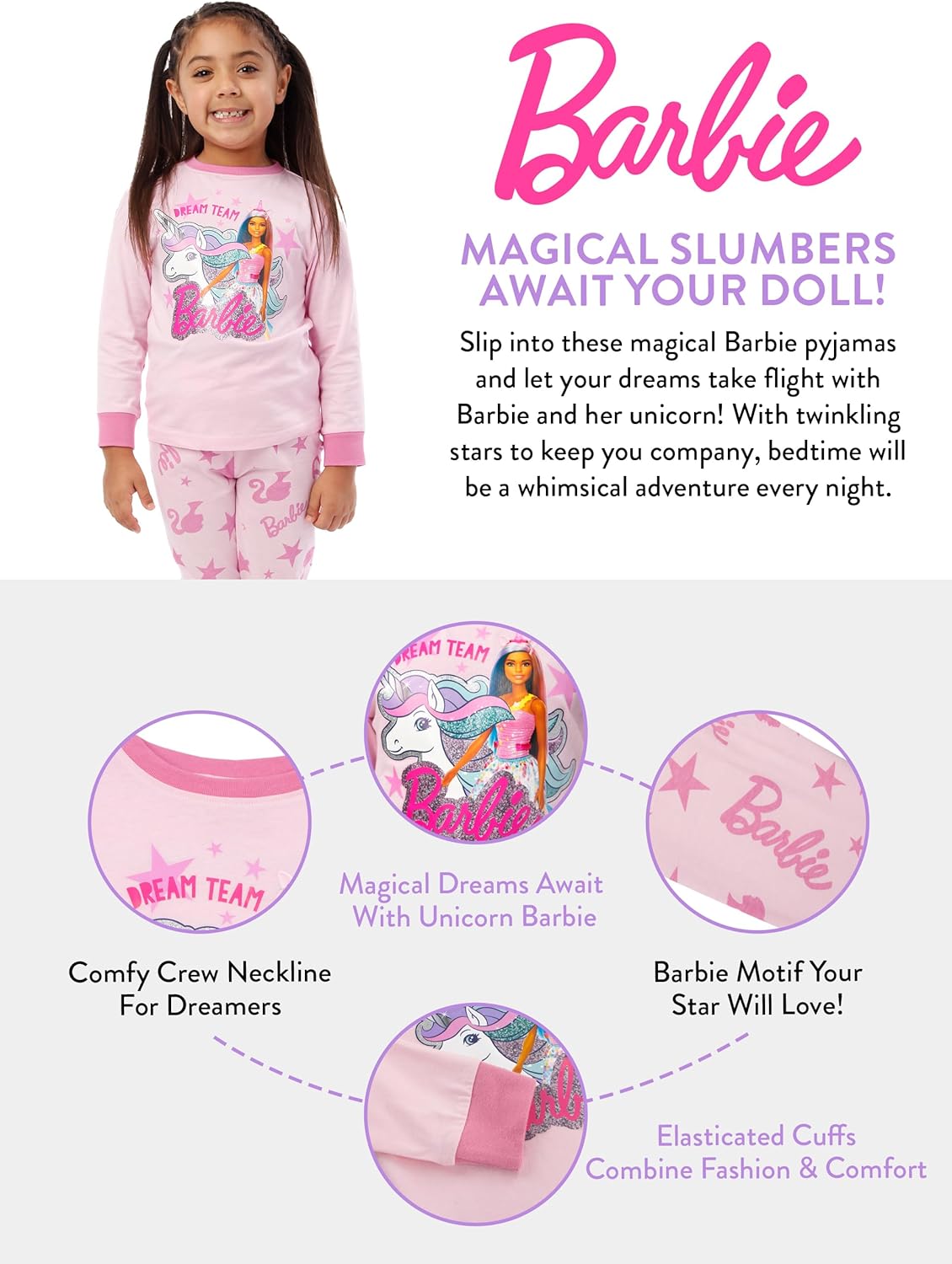Pyjama fille Barbie Licorne rose clair – Image 7