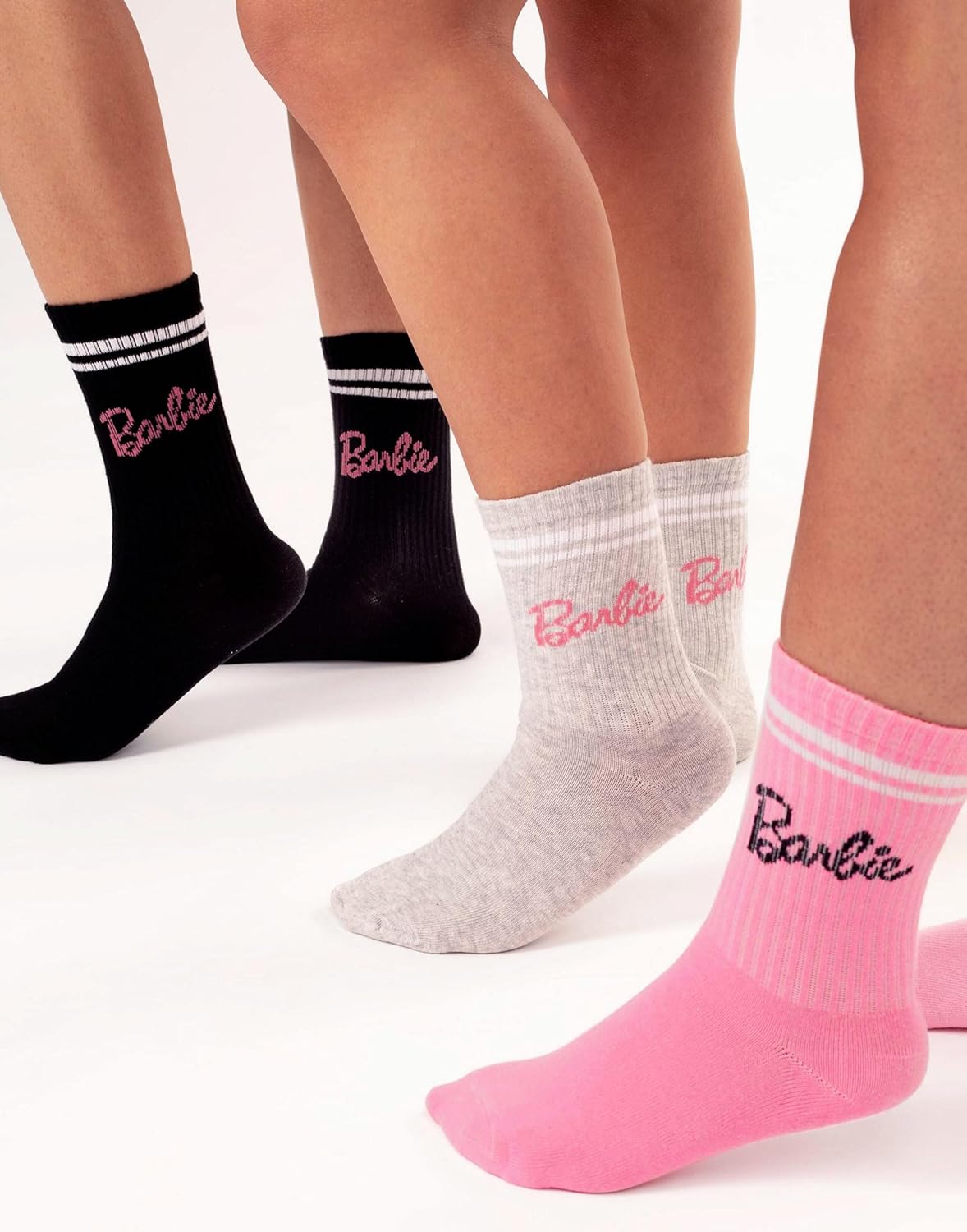 Lot de 3 chaussettes Barbie pour femme en rose, gris et noir – Image 3