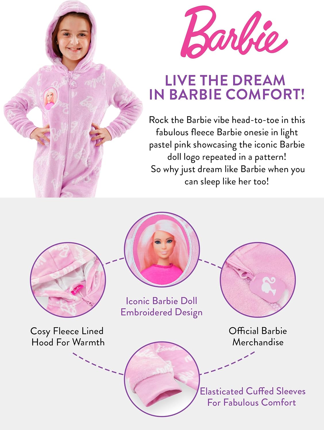 Combinaison Barbie rose en polaire pour fille – Image 7