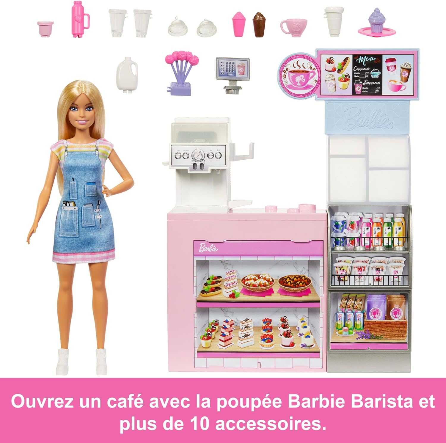 Barbie Coffret Pause Café barista blonde avec 12 accessoires HXN94 – Image 3