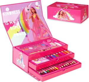 Barbie malette de coloriage enfant avec 8 feutres, crayons de couleur et peinture