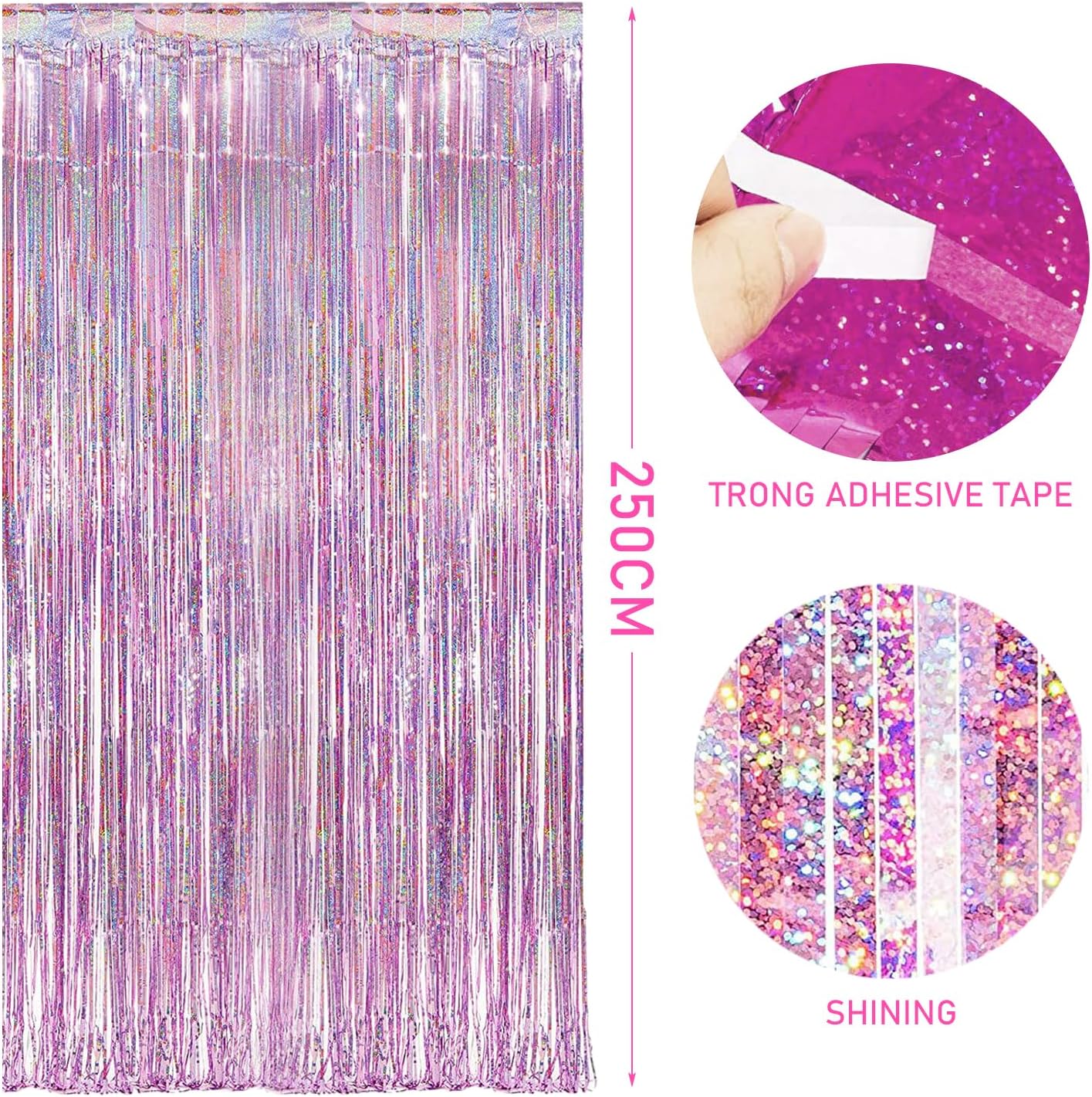 Rideaux laser roses à pompons Barbie, lot de 2 pour fond de fête – Image 2
