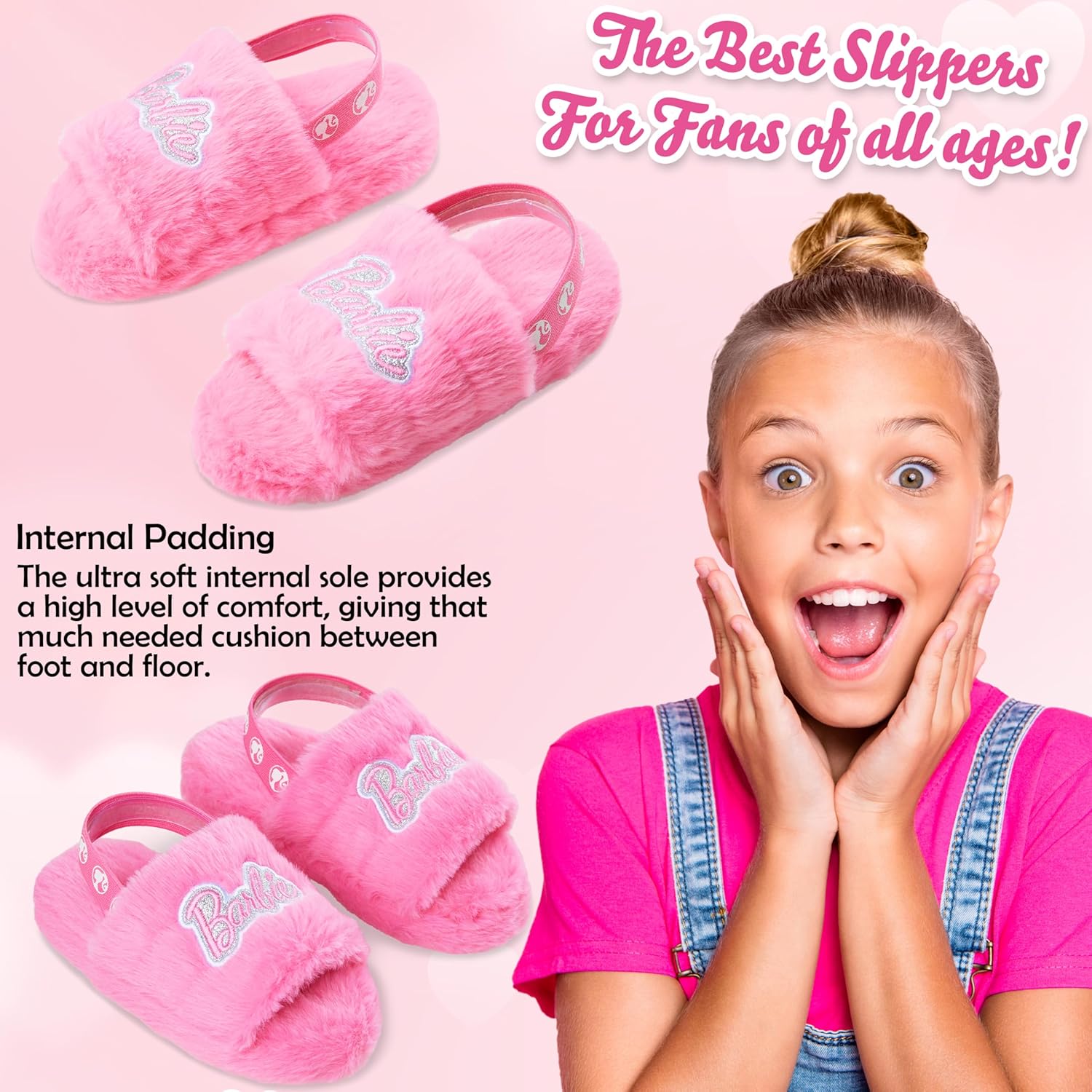 Mules Barbie pelucheuses avec sangle élastique pour fille – Image 5
