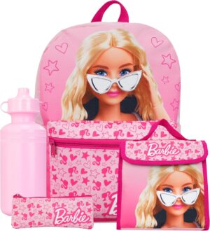 Ensemble cartable Barbie rose avec sac lunch, trousse et bouteille