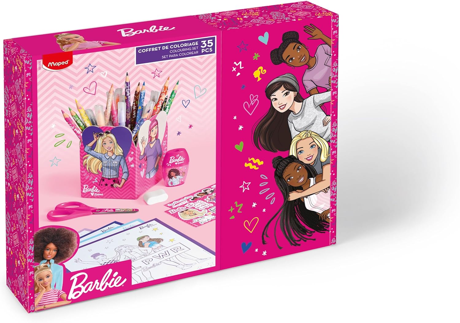 Coffret Barbie de coloriage avec crayons, feutres et ciseaux 13 cm – Image 3