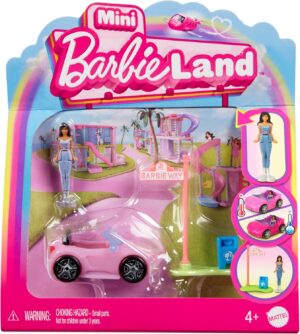 Mini BarbieLand Barbie : décapotable rose et poupée 3,8 cm