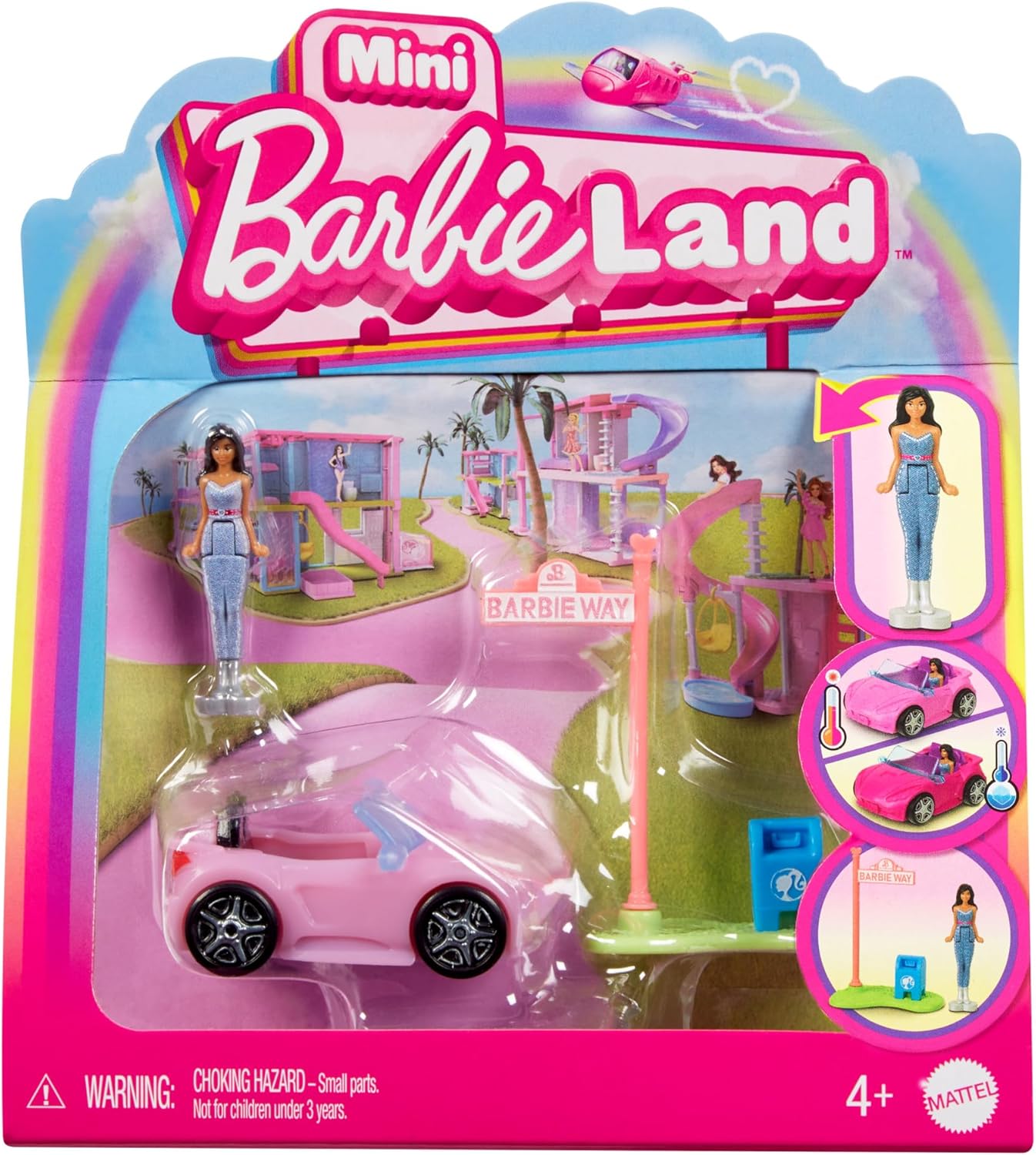 Mini BarbieLand Barbie : décapotable rose et poupée 3,8 cm