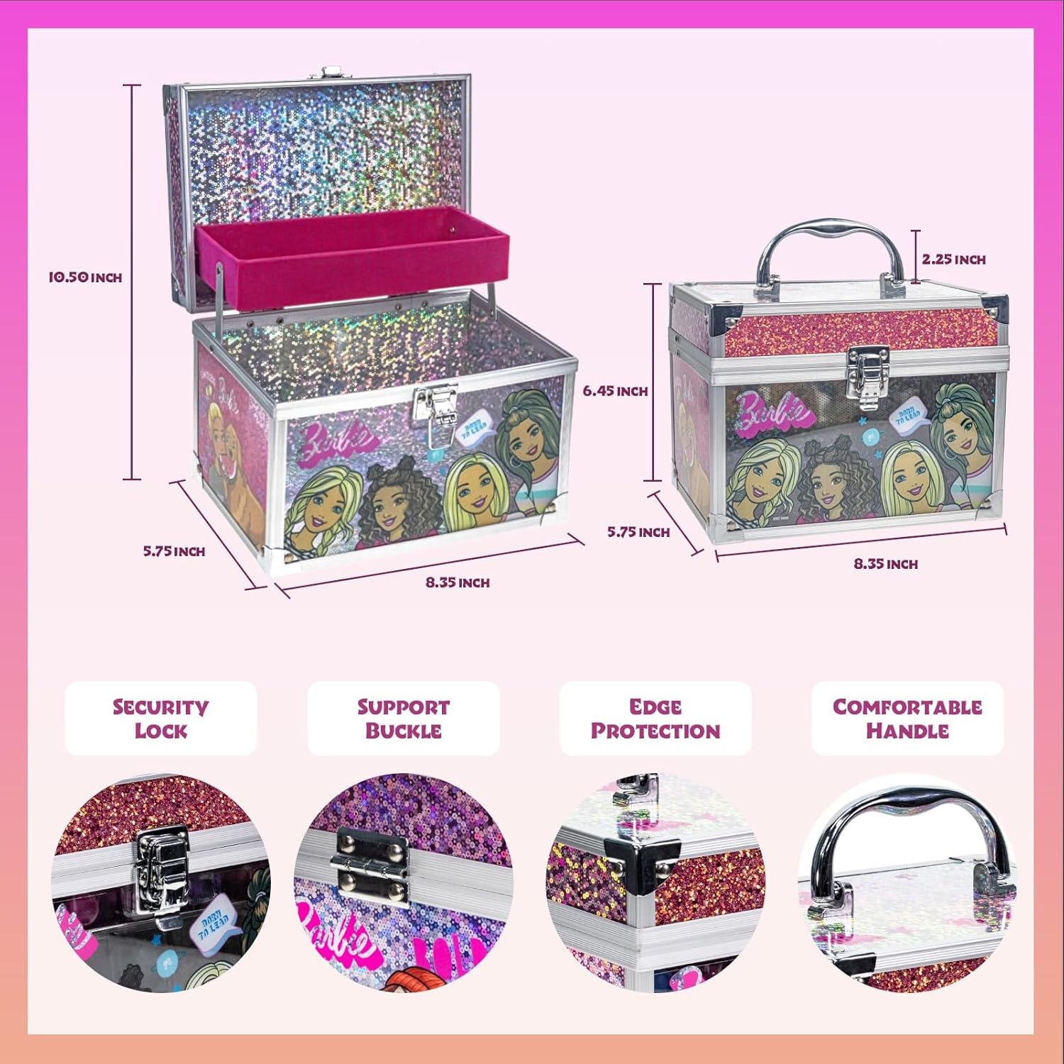 Kit de maquillage Barbie pour enfants avec mallette en acrylique, par Townley Girl – Image 8