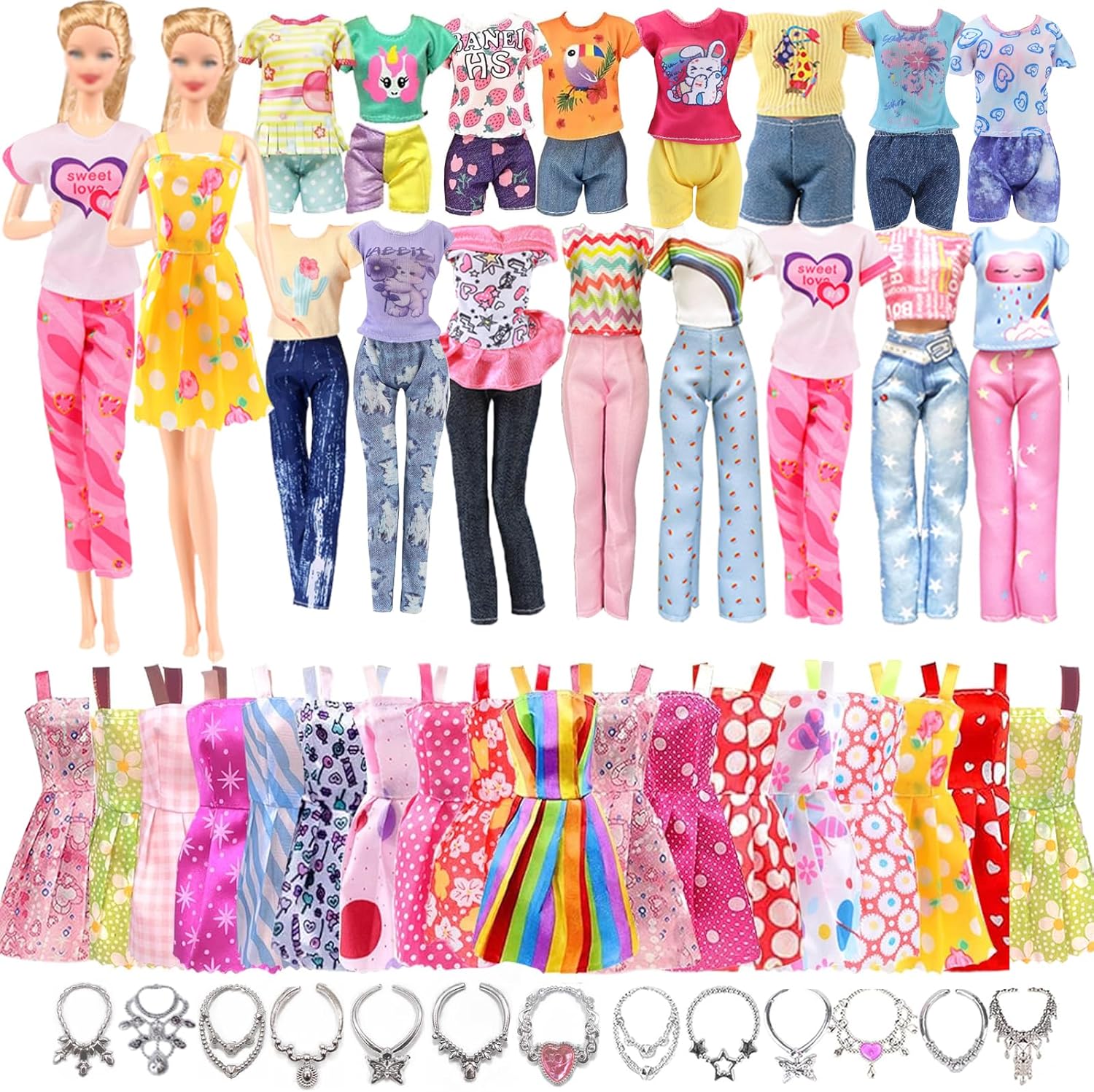 Pack Barbie compatible 21 pièces avec robes, tenues et couronnes