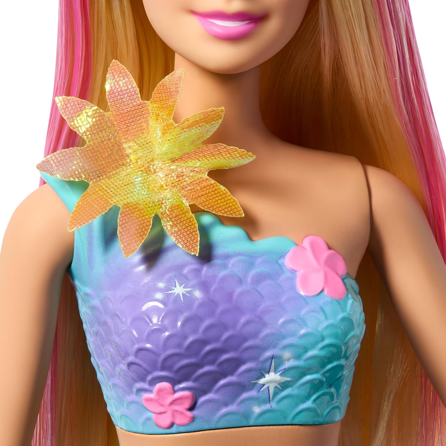 Barbie Sirène Fleur Magique blonde aux fleurs surprise et mèches roses – Image 5