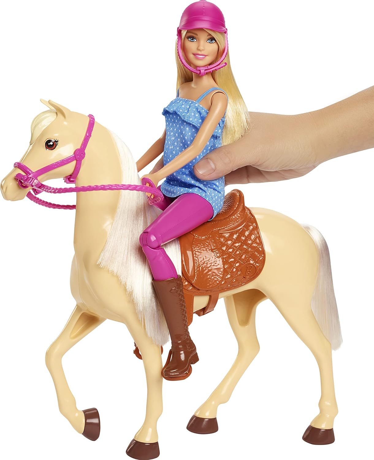 Barbie avec cheval crème et genoux articulés, poupée blonde FXH13 – Image 4