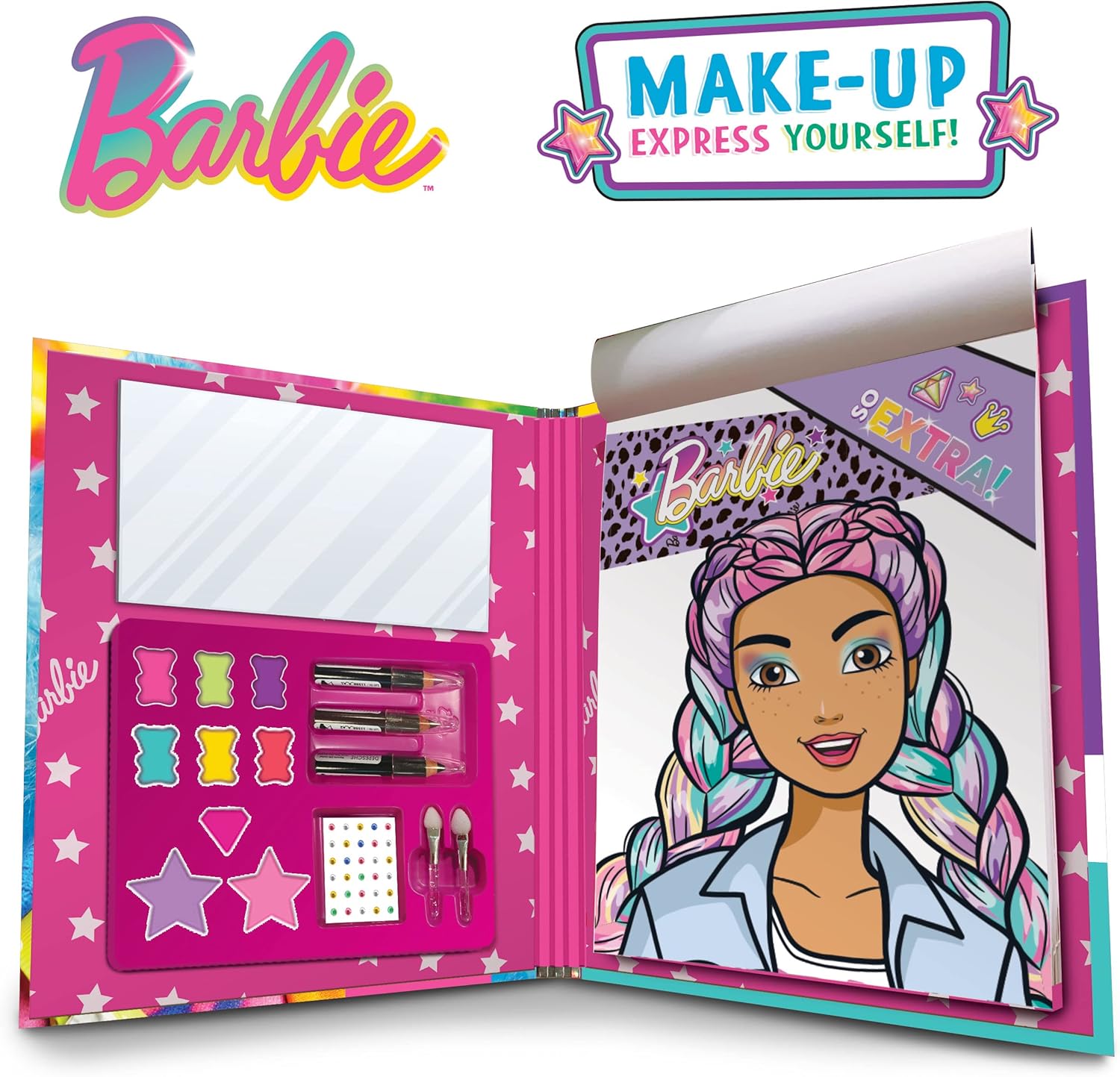 Barbie carnet de croquis maquillages avec miroir, trousse créative dès 5 ans – Image 3