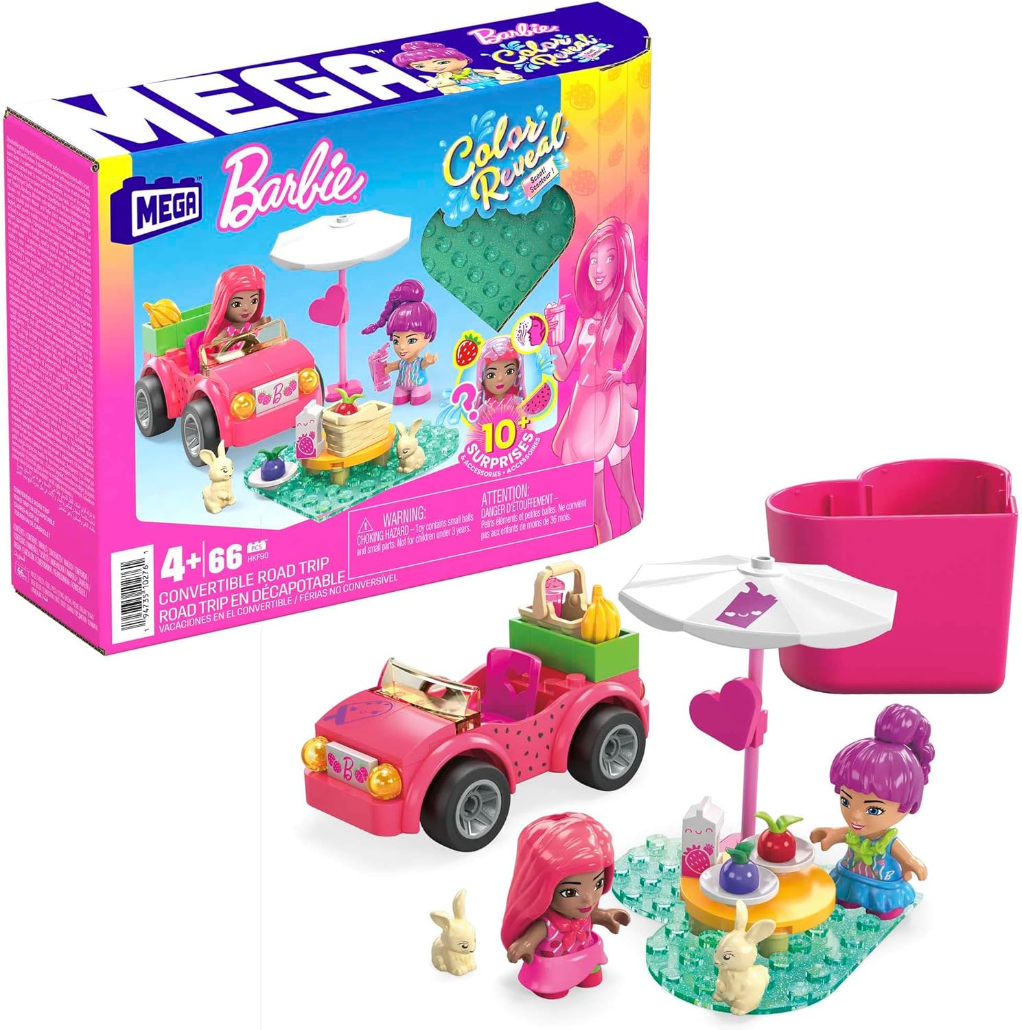 Barbie Road Trip en décapotable, coffret de construction 60 briques avec 2 mini-poupées Color Reveal