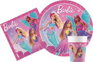 Barbie Fantasy, kit de vaisselle de fête 88 pcs pour 24 personnes