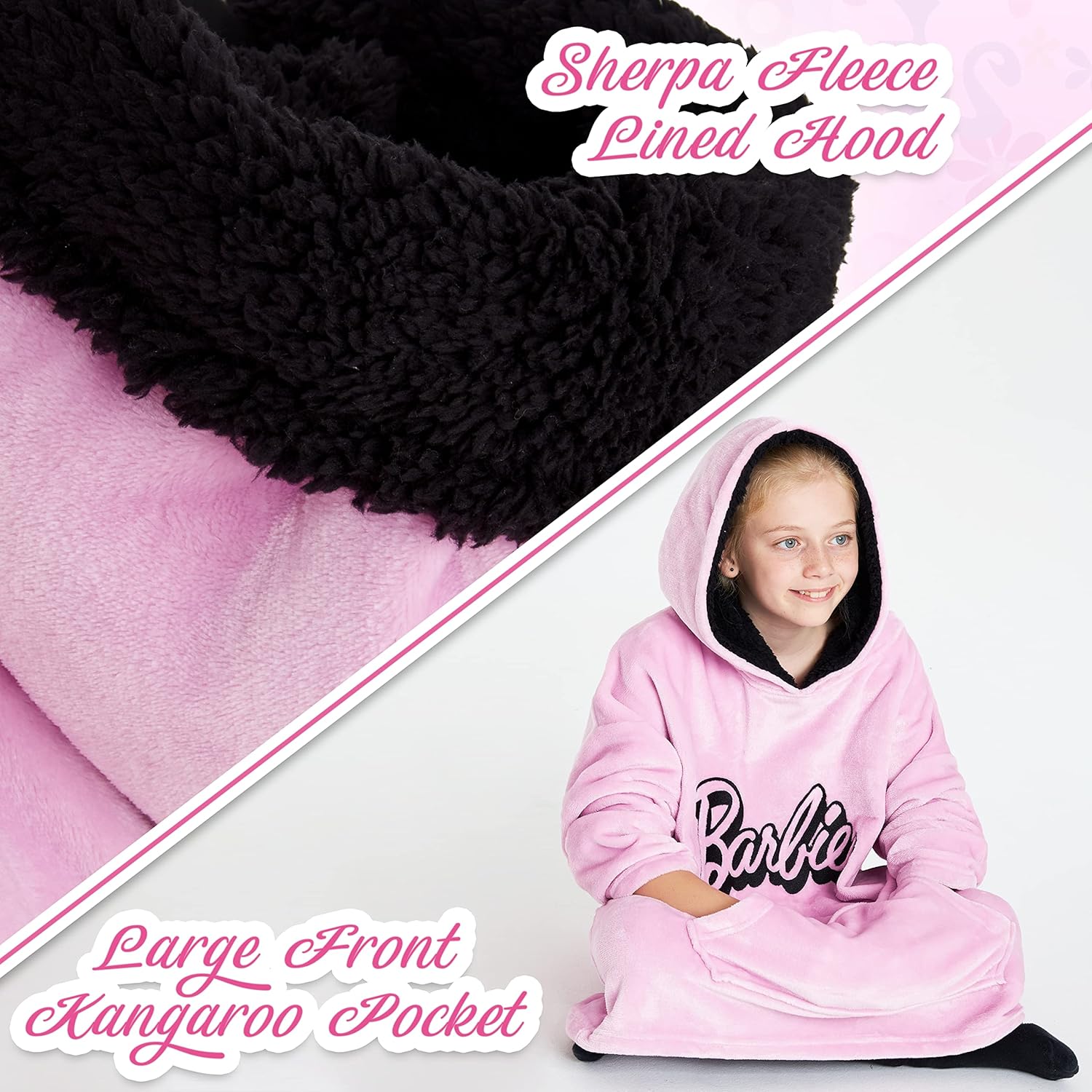 Barbie sweat plaid rose à capuche oversize en polaire pour fille – Image 3