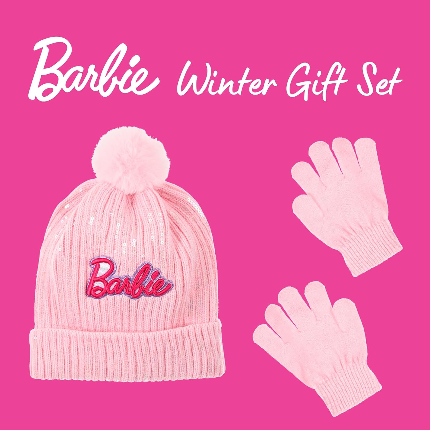 Ensemble bonnet Barbie rose avec gants pour fille, taille 53 – Image 2