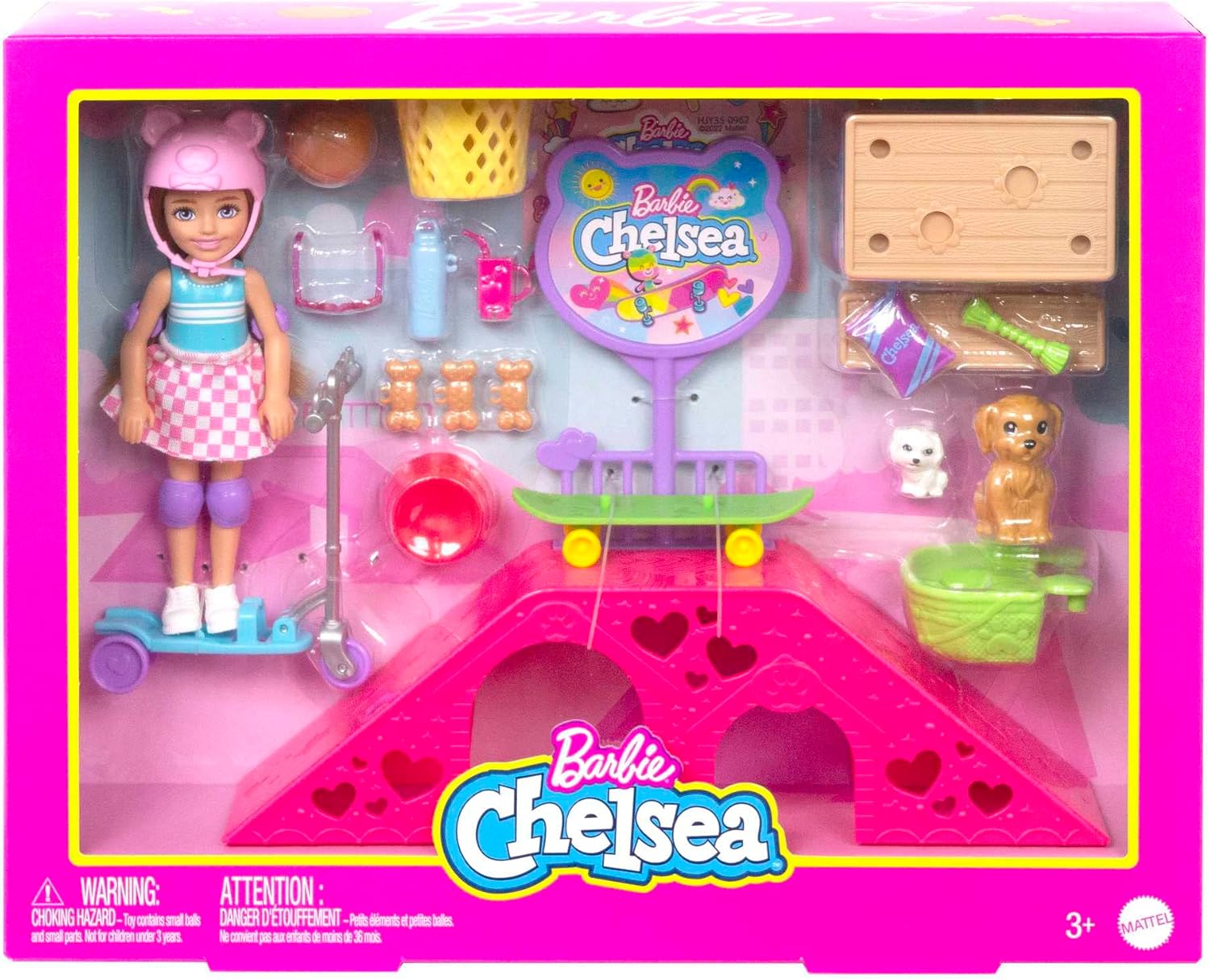 Barbie Chelsea au skatepark avec trottinette, 2 chiots et accessoires – Image 6