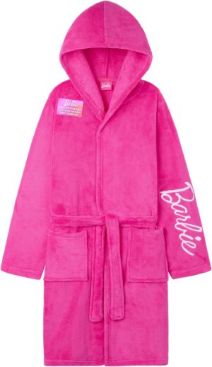 Peignoir polaire Barbie enfant et ado à capuche avec ceinture