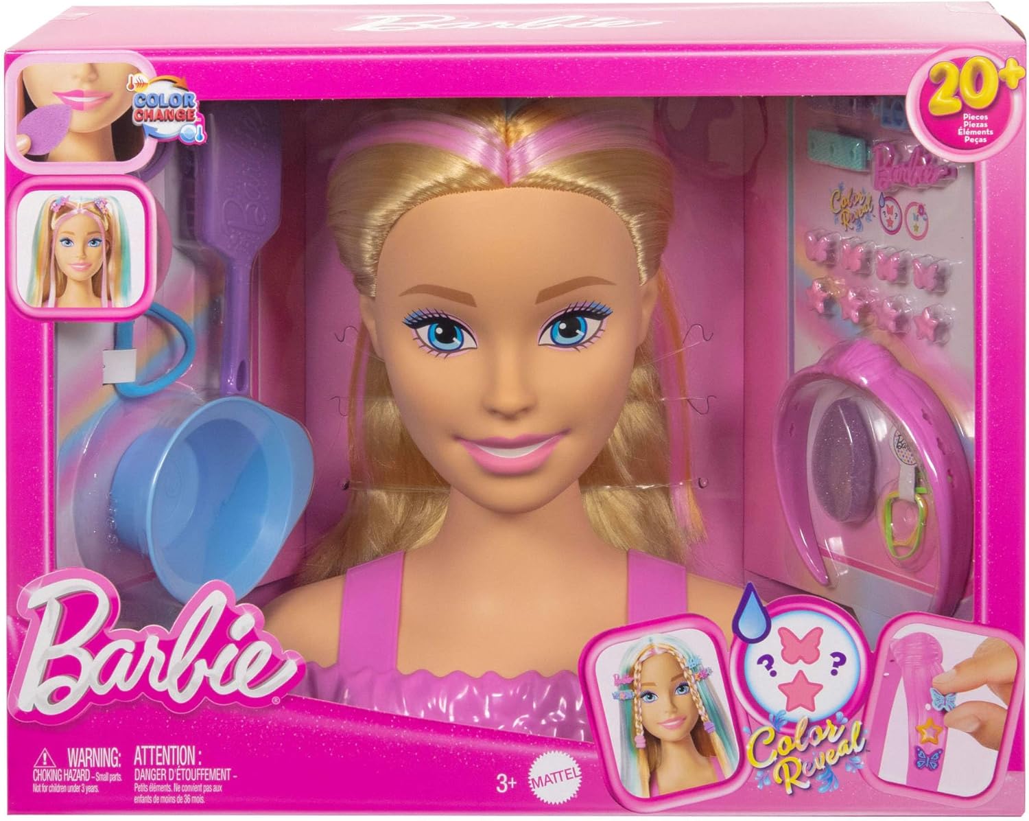 Barbie Tête à coiffer Color Reveal, cheveux blonds et 20 accessoires JFG81 – Image 6