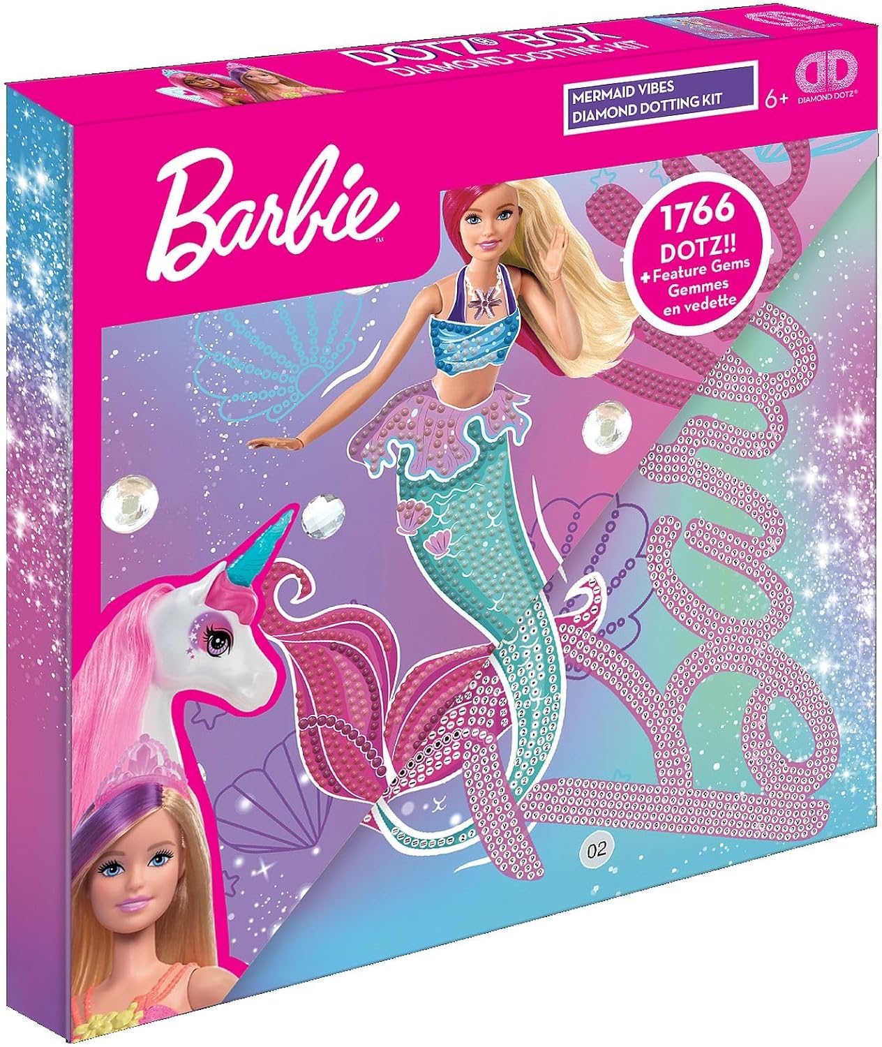 Kit Barbie Mermaid Vibes DIAMOND DOTZ 5D en boîte 28 x 28 cm
