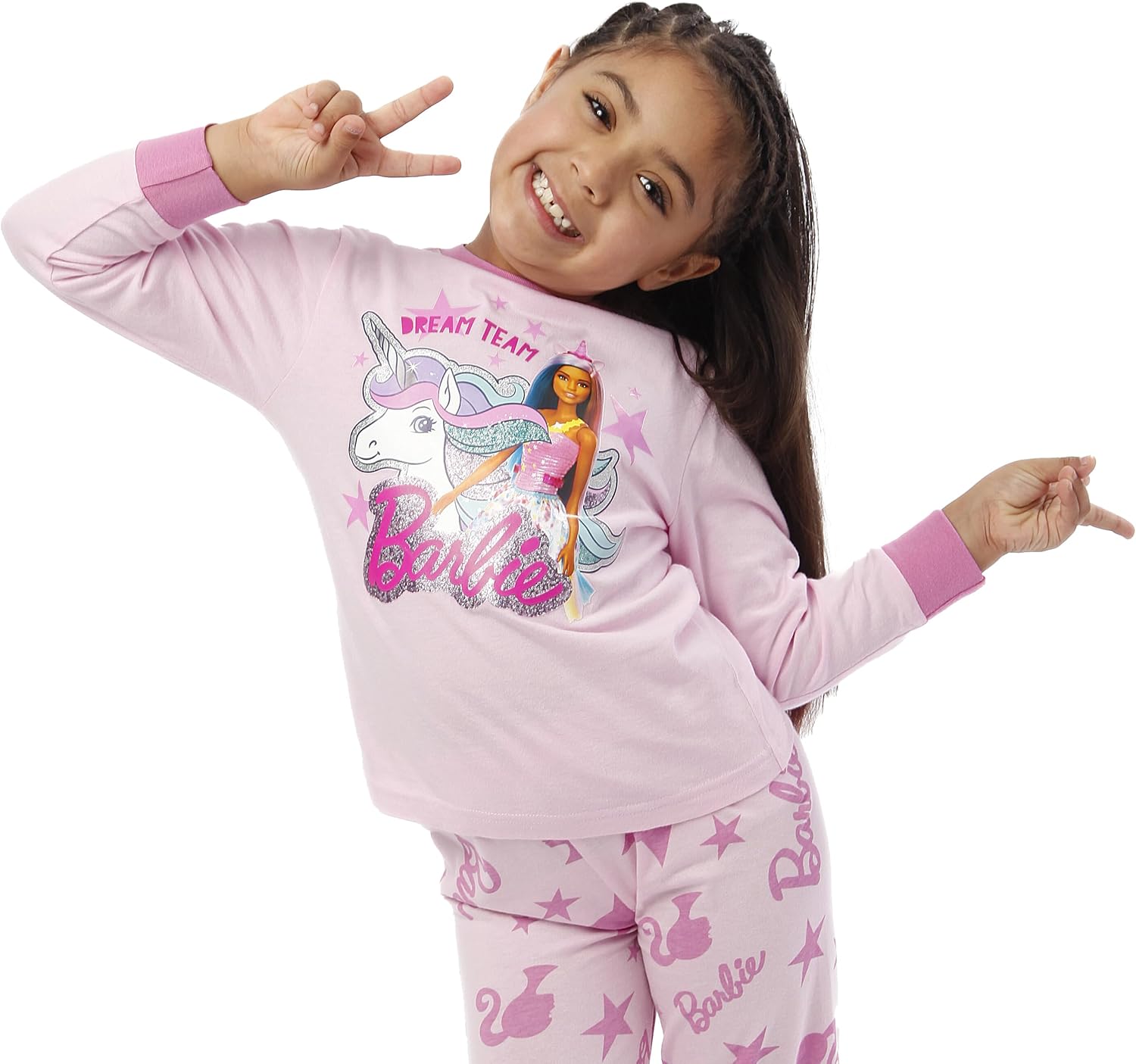 Pyjama fille Barbie Licorne rose clair – Image 3