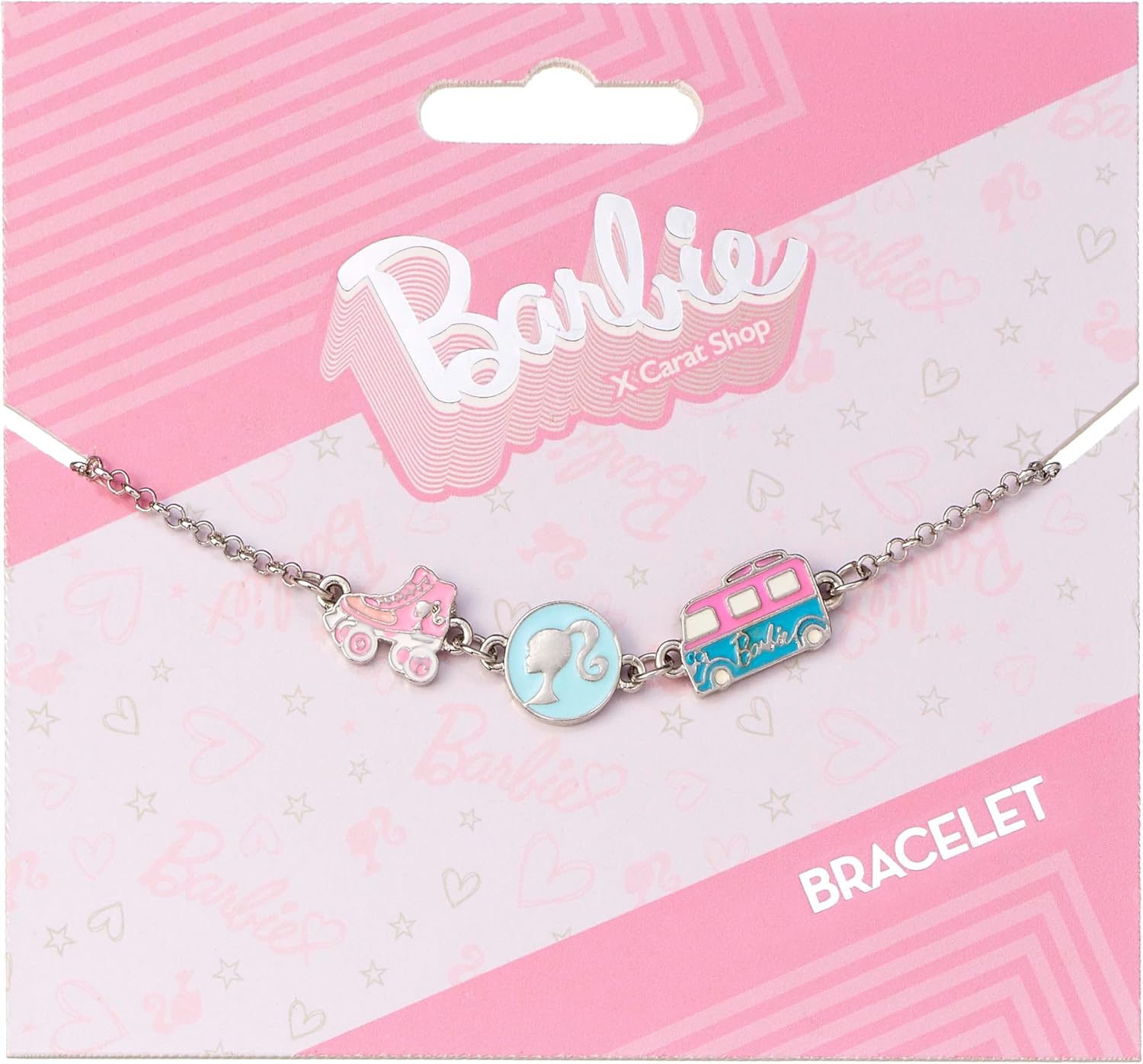 Bracelet Barbie™ en Zinc avec 3 breloques émaillées silhouette, patin et camping-car – Image 2