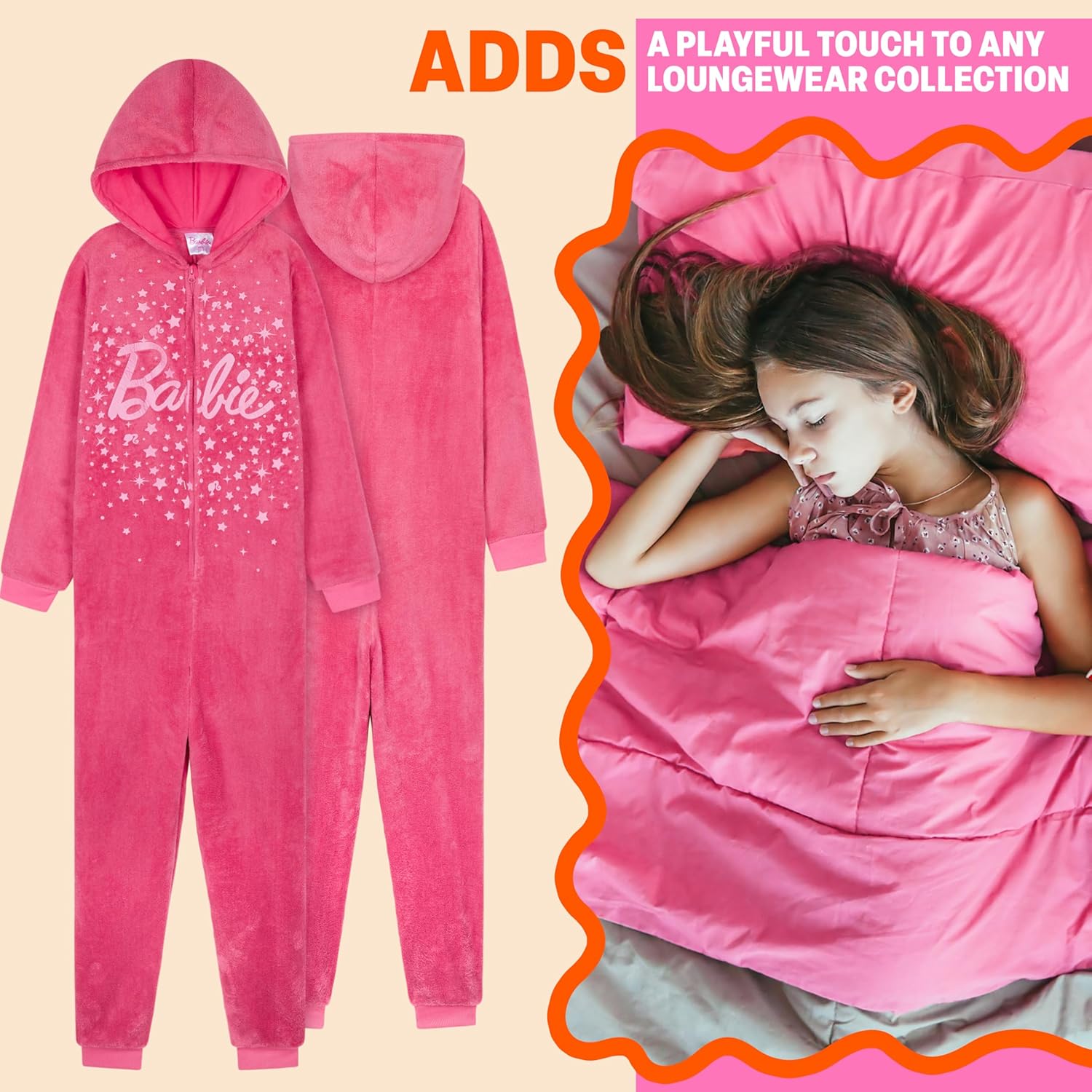 Combinaison pyjama Barbie fille en polaire avec capuche – Image 5