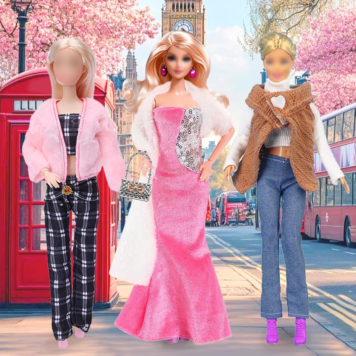 Lot Barbie de 19 vêtements de poupée avec vestes en peluche, robe en jean et 7 chaussures – Image 5