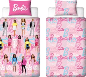Parure de lit réversible Barbie rose avec housse de couette et taie assortie