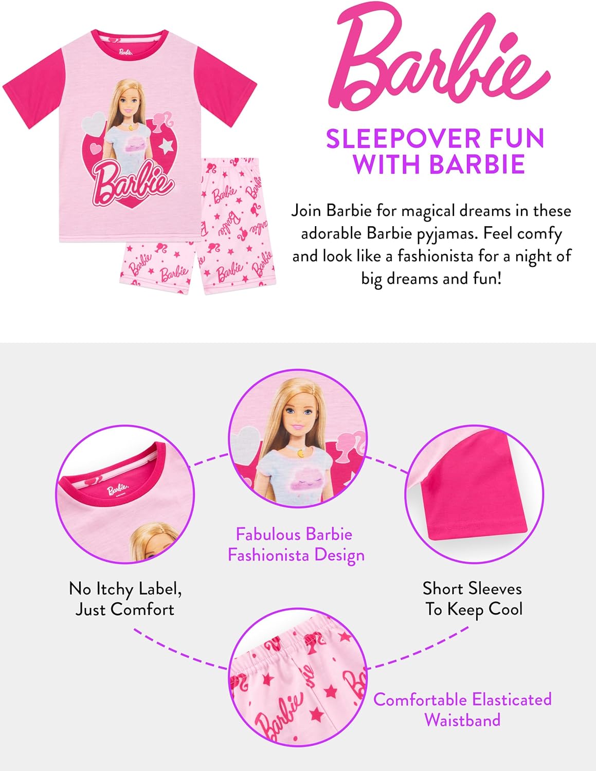 Pyjama d'été Barbie pour fille à manches courtes – Image 6