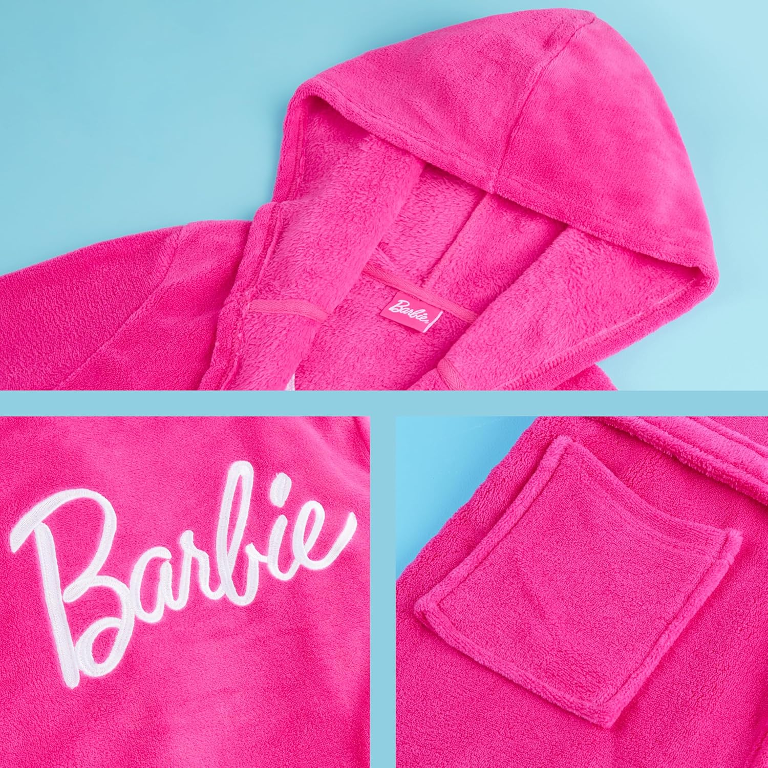 Peignoir polaire Barbie à capuche avec ceinture pour fille et ado – Image 5