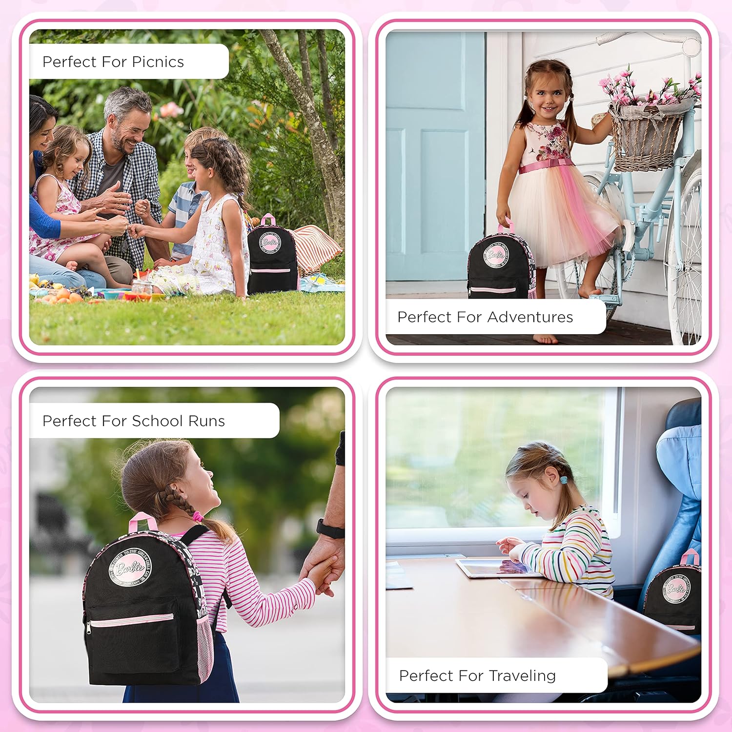 Sac à dos scolaire Barbie noir/rose pour fille – Image 4