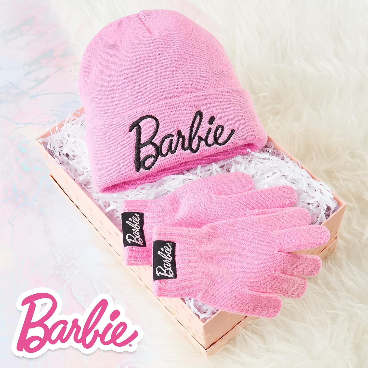 Ensemble Barbie rose pour enfant : bonnet et gants fille – Image 2