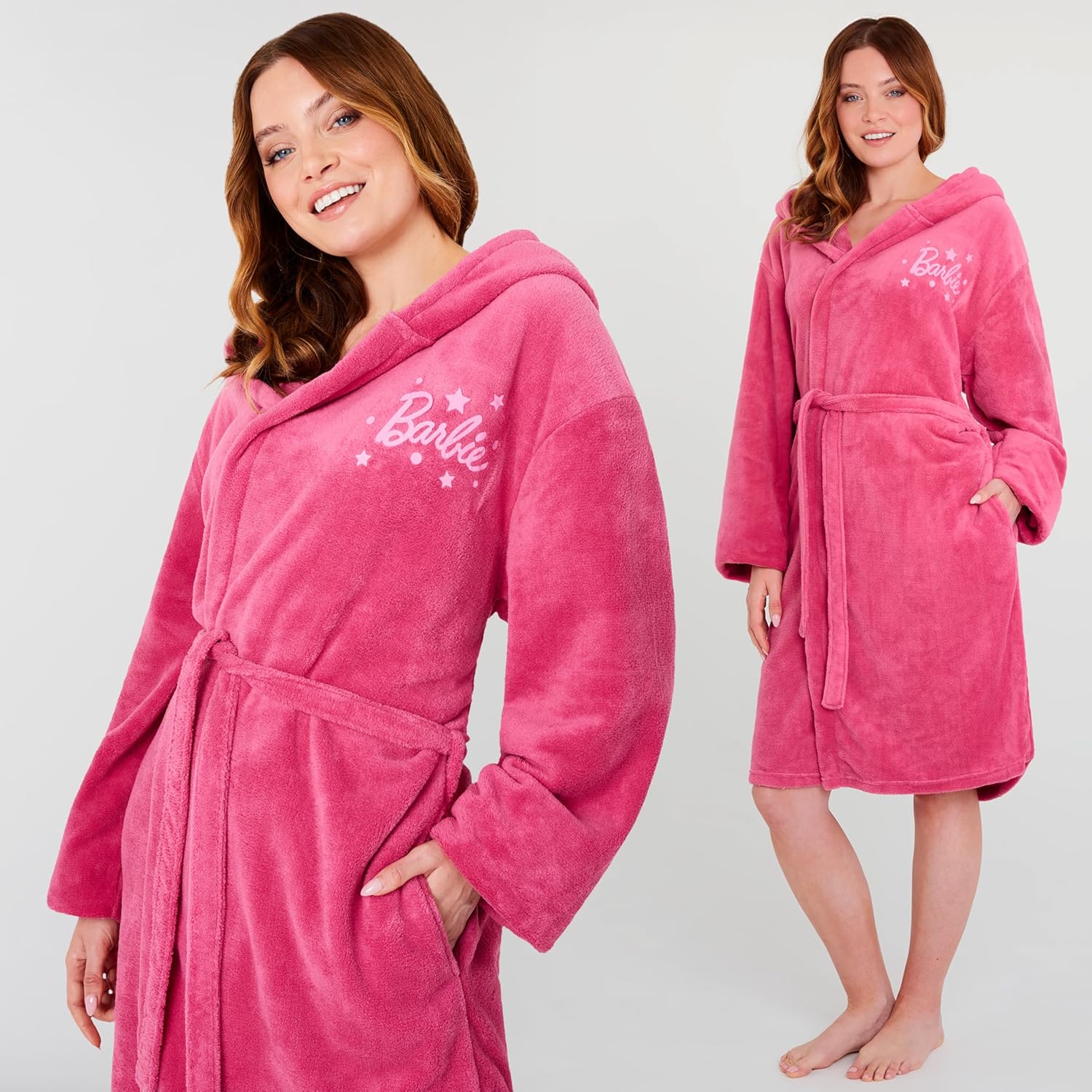 Peignoir Barbie à capuche pour femme, robe de chambre rose – Image 5
