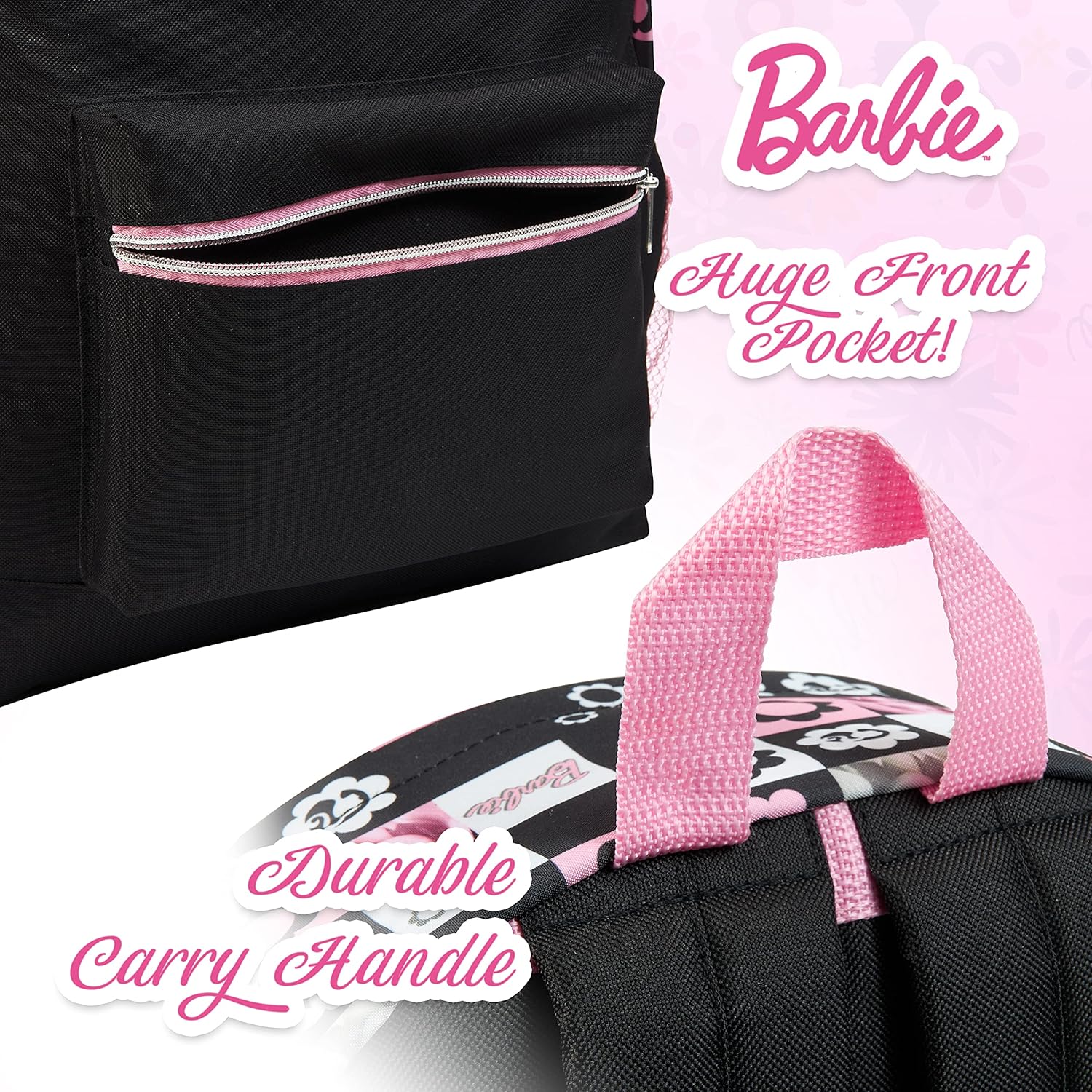 Sac à dos scolaire Barbie noir/rose pour fille – Image 6