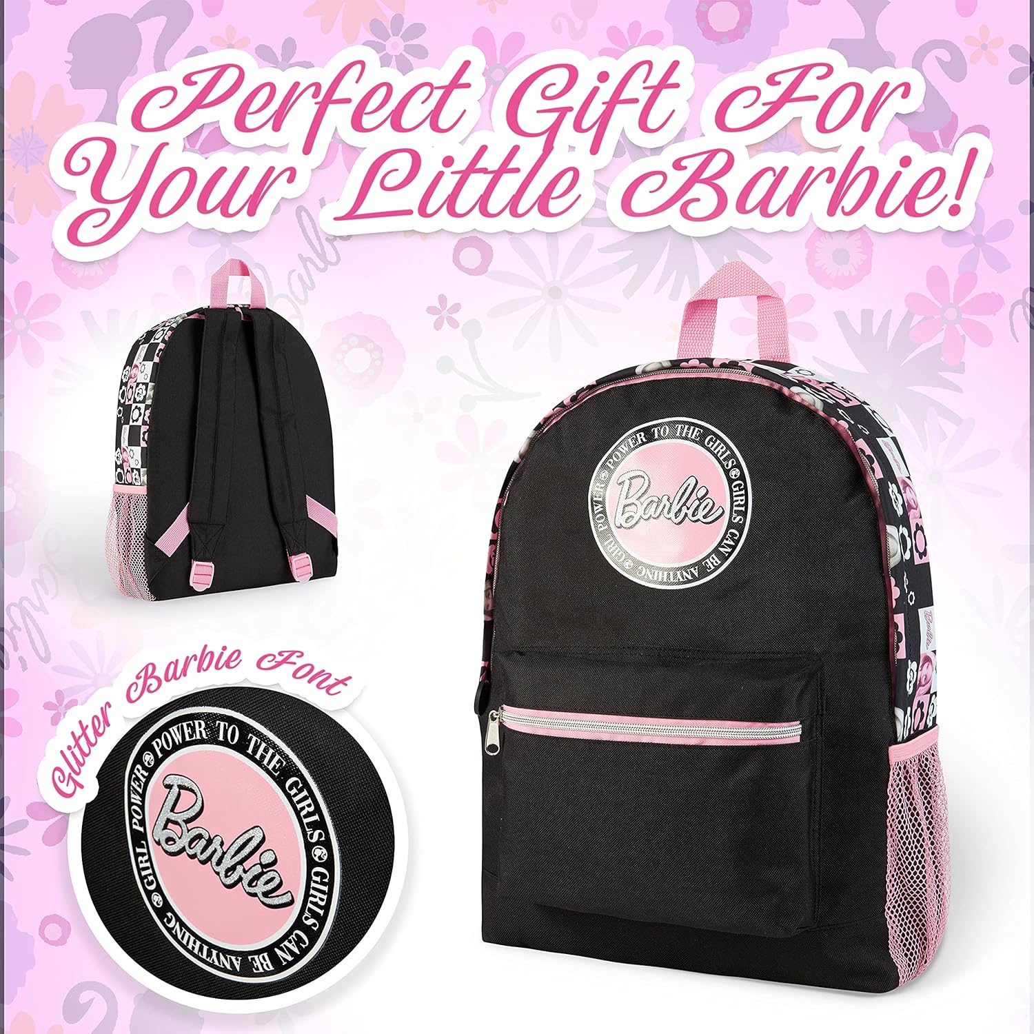 Sac à dos scolaire Barbie noir/rose pour fille – Image 2