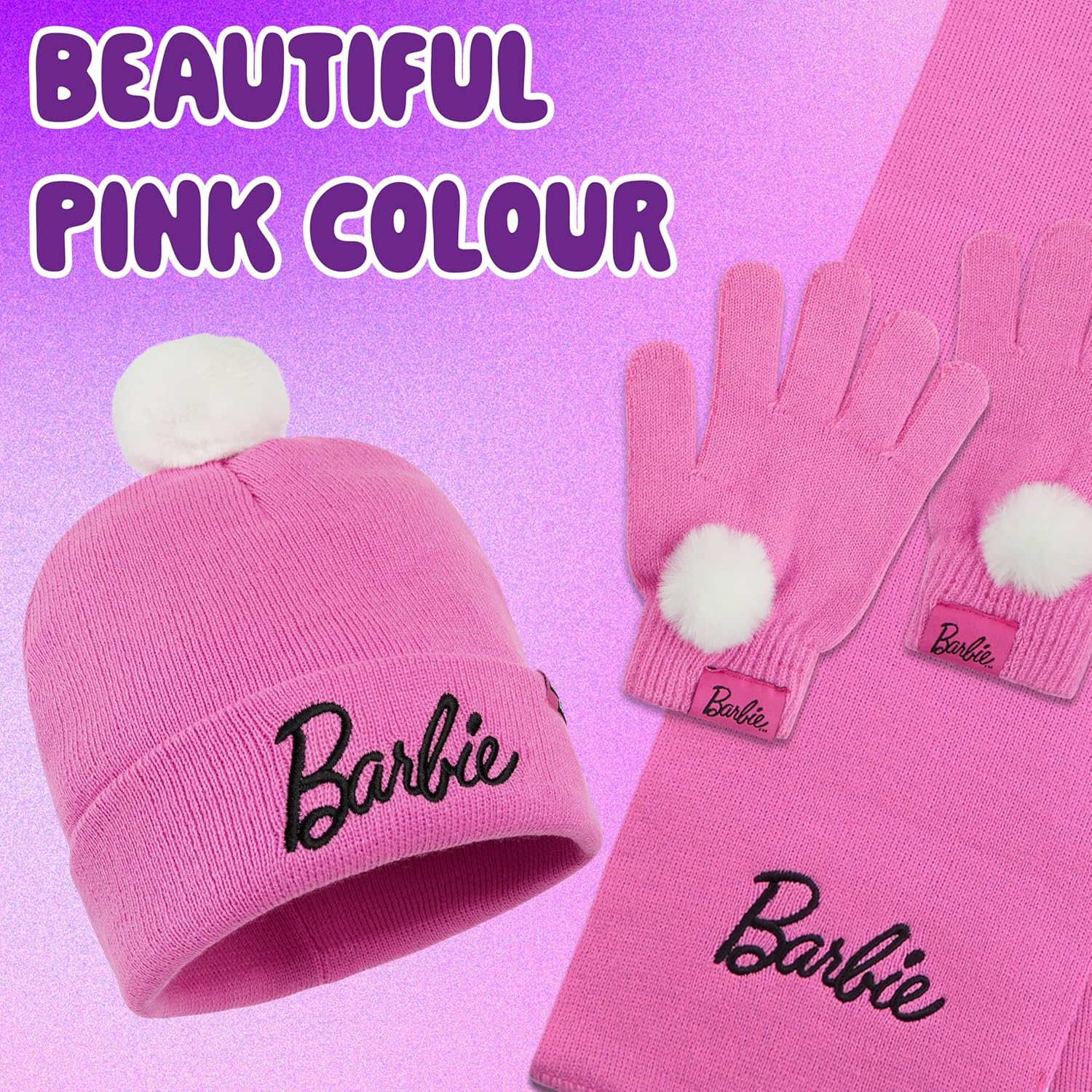 Ensemble d'hiver Barbie fille avec bonnet, écharpe et gants – Image 6