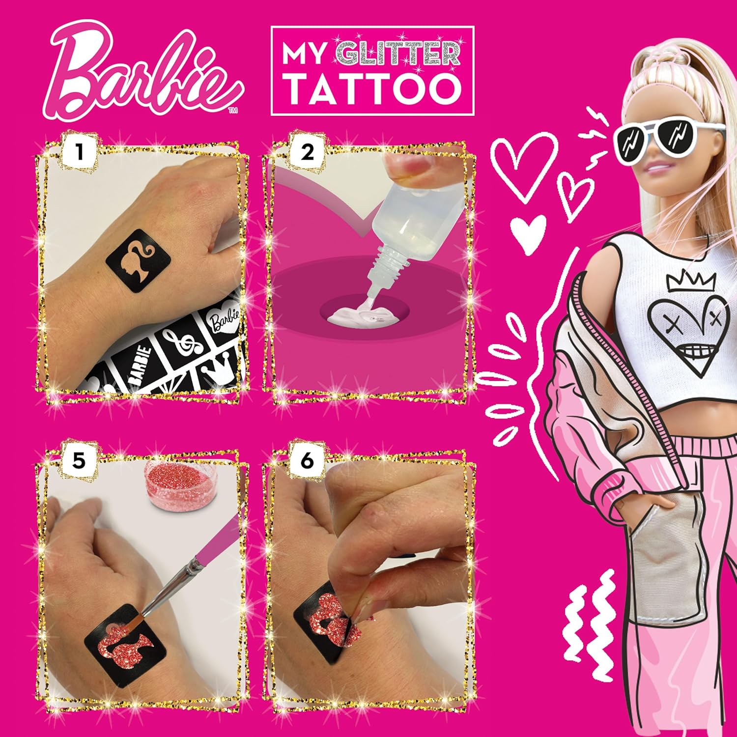 Barbie kit de tatouages scintillants avec gemmes adhésives dès 5 ans – Image 4