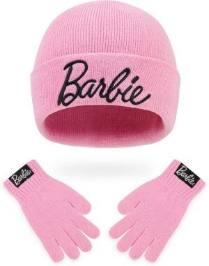 Ensemble Barbie rose pour enfant : bonnet et gants fille