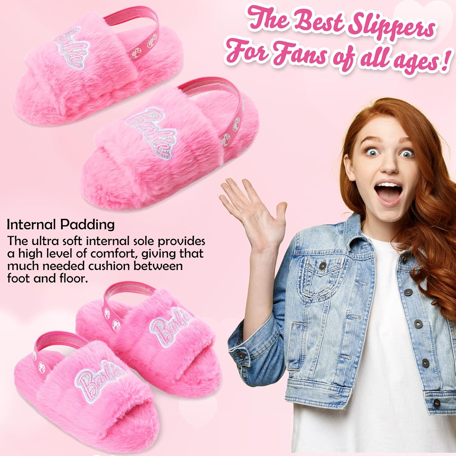 Chaussons mules Barbie femme en peluche et fausse fourrure – Image 5