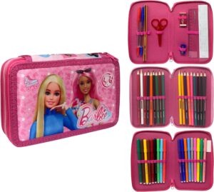 Trousse Barbie 3 zips multi-compartiments avec 44 pièces