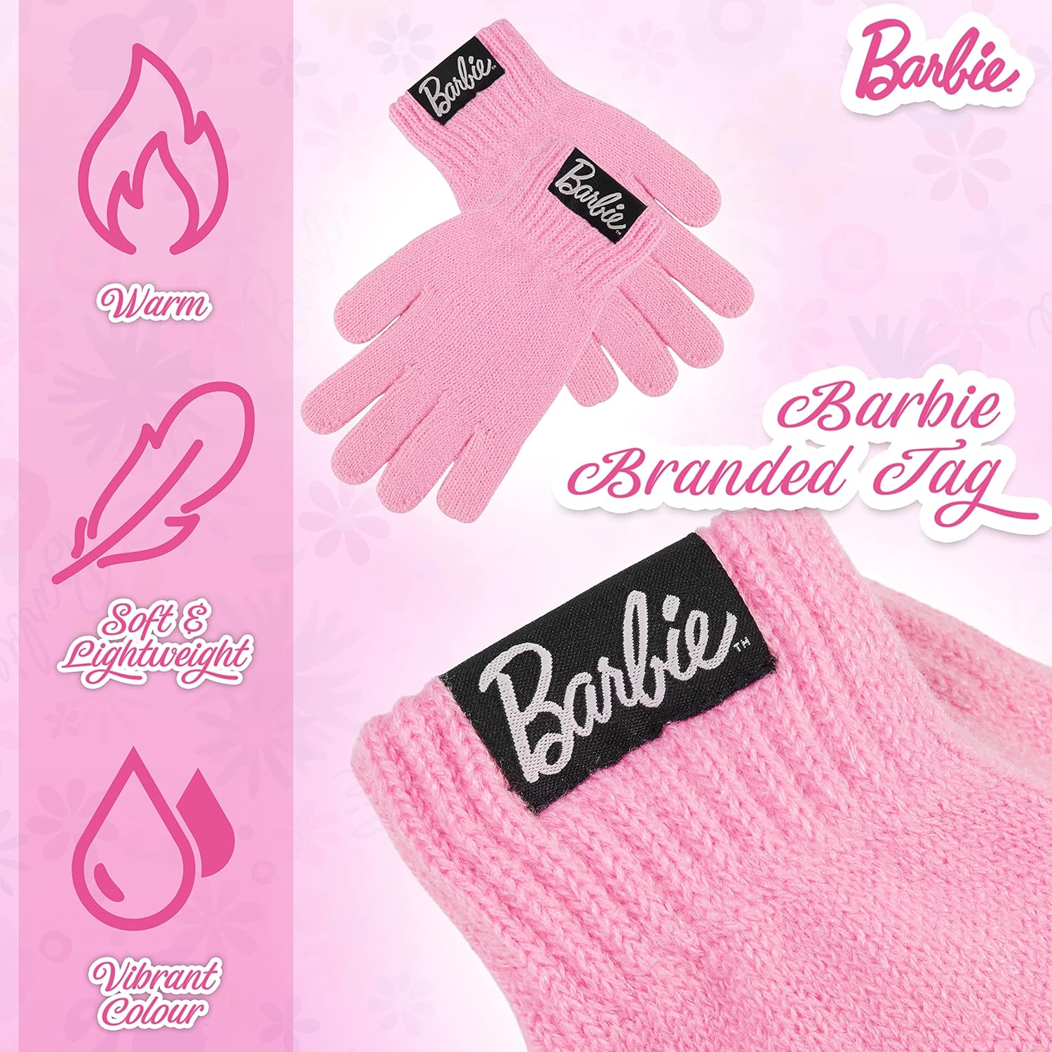 Ensemble Barbie rose pour enfant : bonnet et gants fille – Image 5