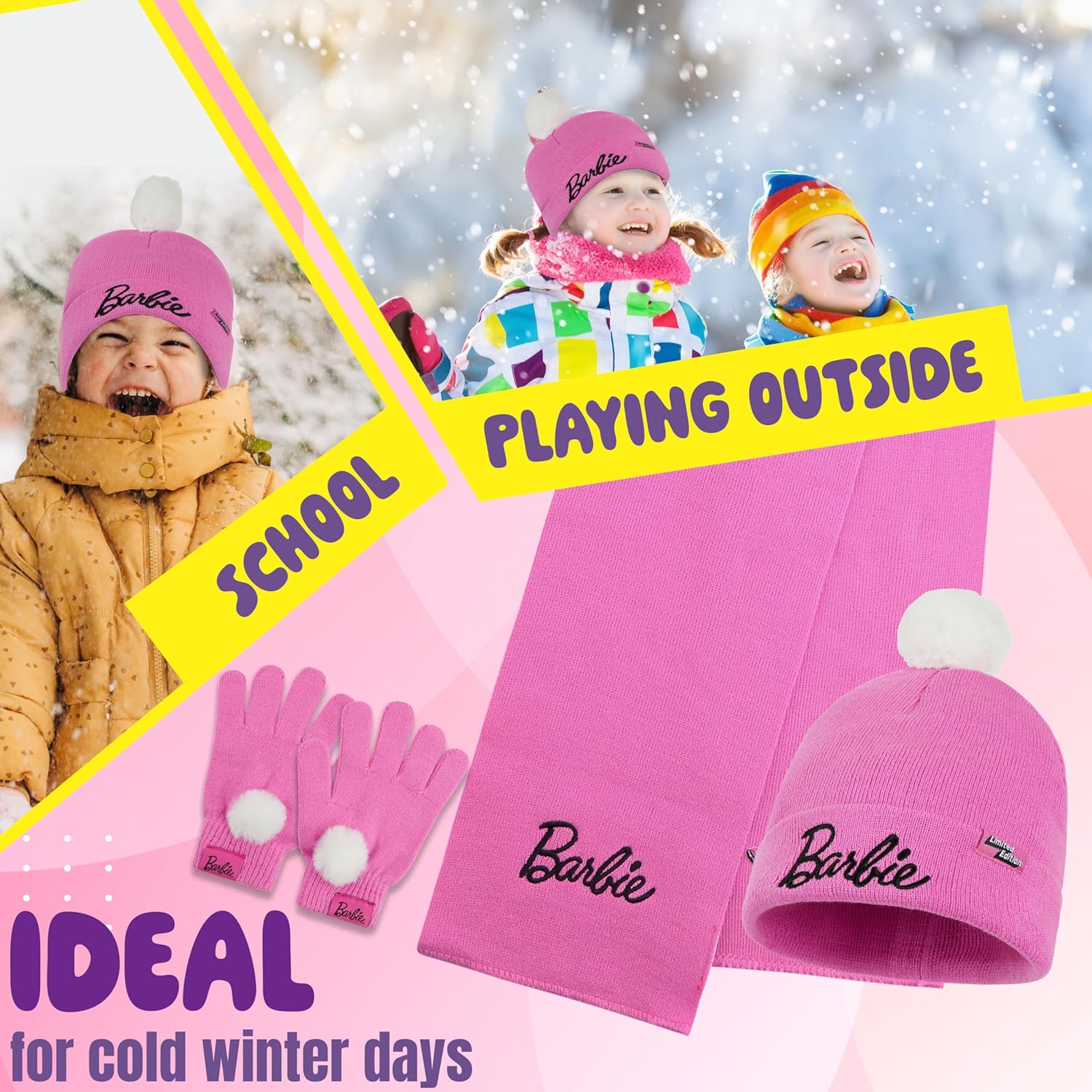 Ensemble d'hiver Barbie fille avec bonnet, écharpe et gants – Image 4