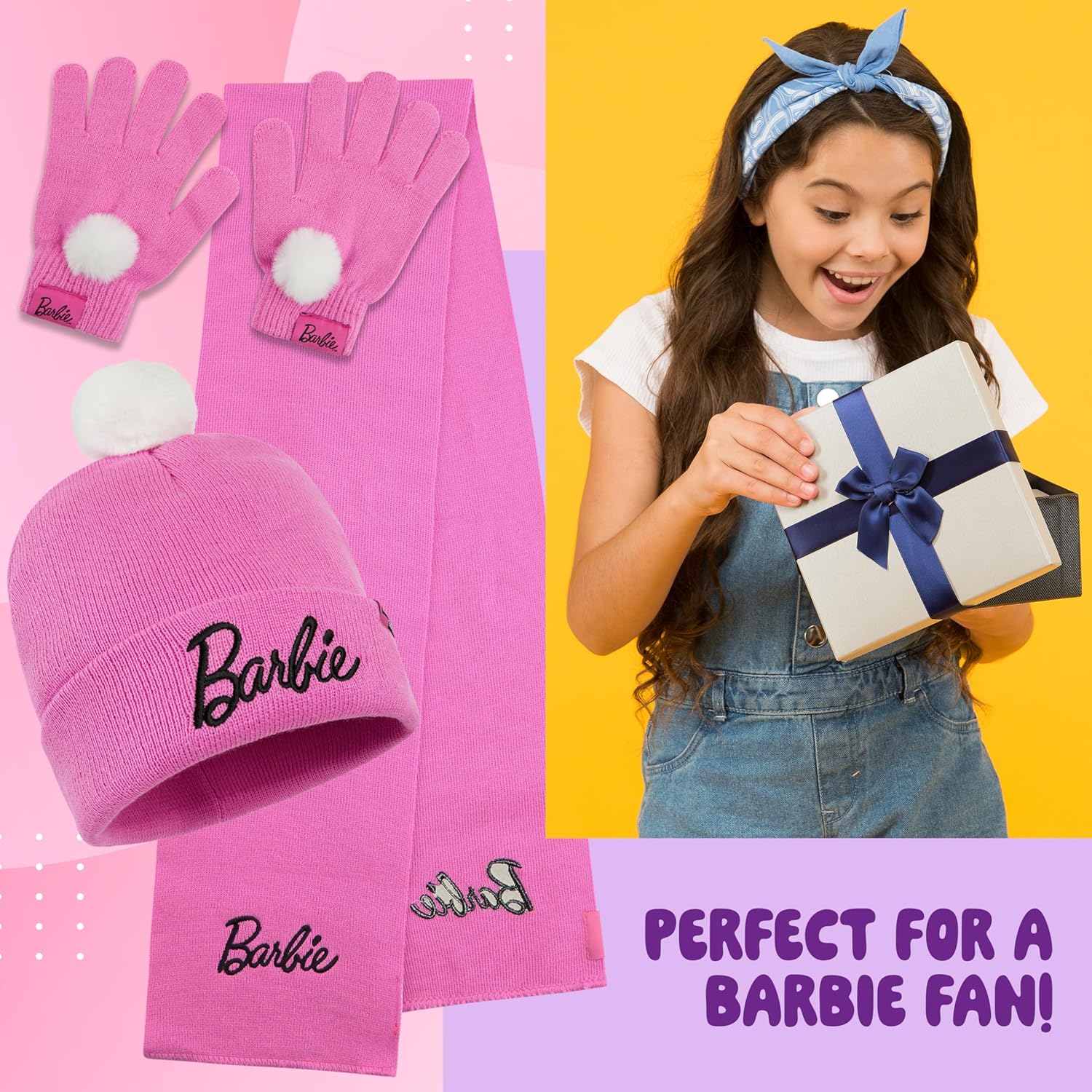 Ensemble d'hiver Barbie fille avec bonnet, écharpe et gants – Image 3